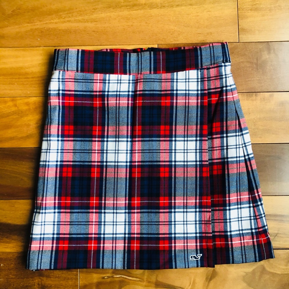 Vineyard Vines girls faux wrap plaid wool skirt
